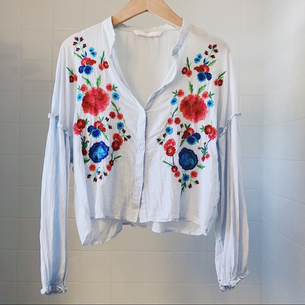 Zara Embroidered Voile Crop Top